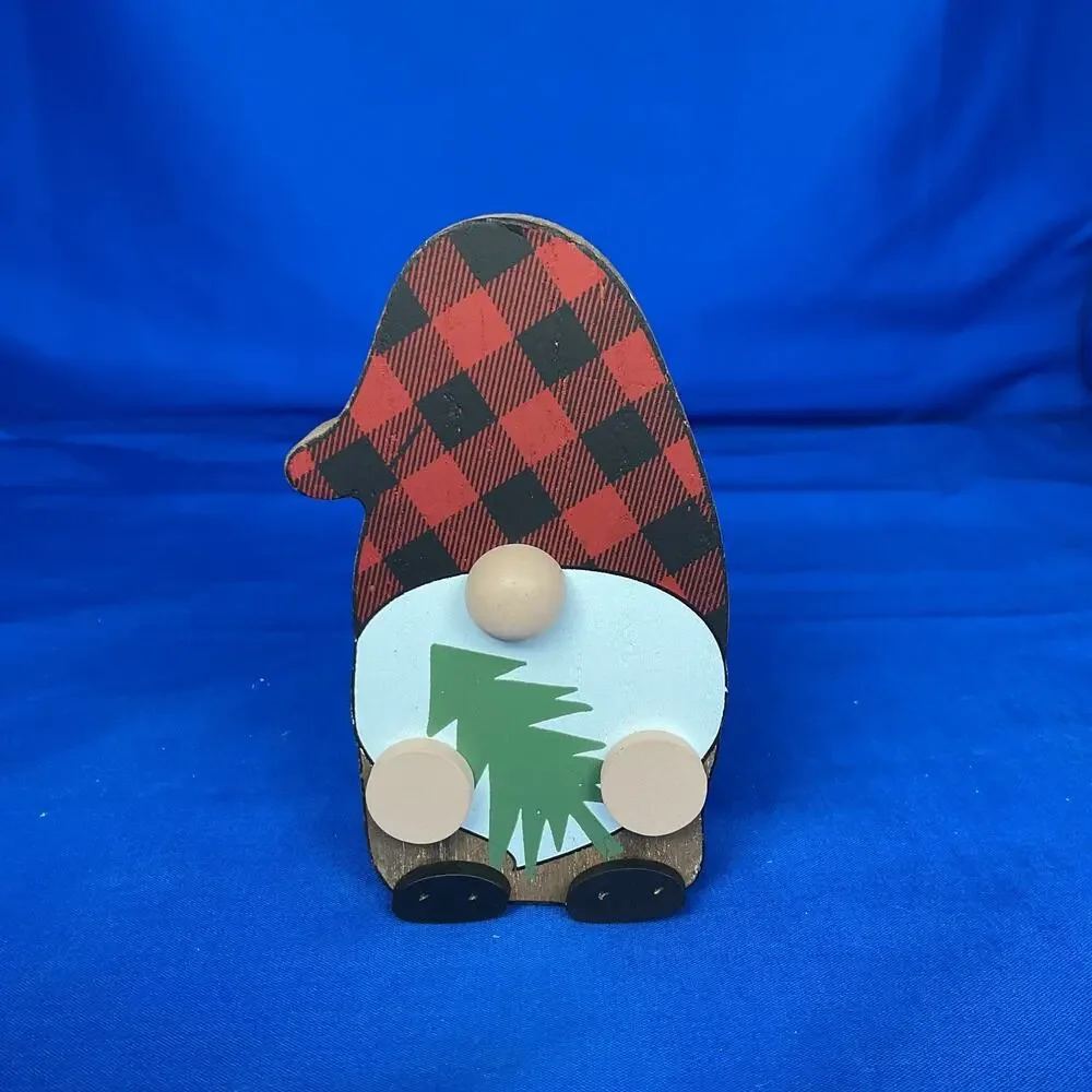 Holiday Christmas Gnome Wood Cutout Sign Winter Tiered Tray Shelf Sitter Plaque
